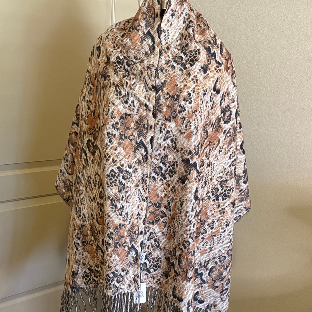 Two Sided Animal Print Fringe Wrap Scarf